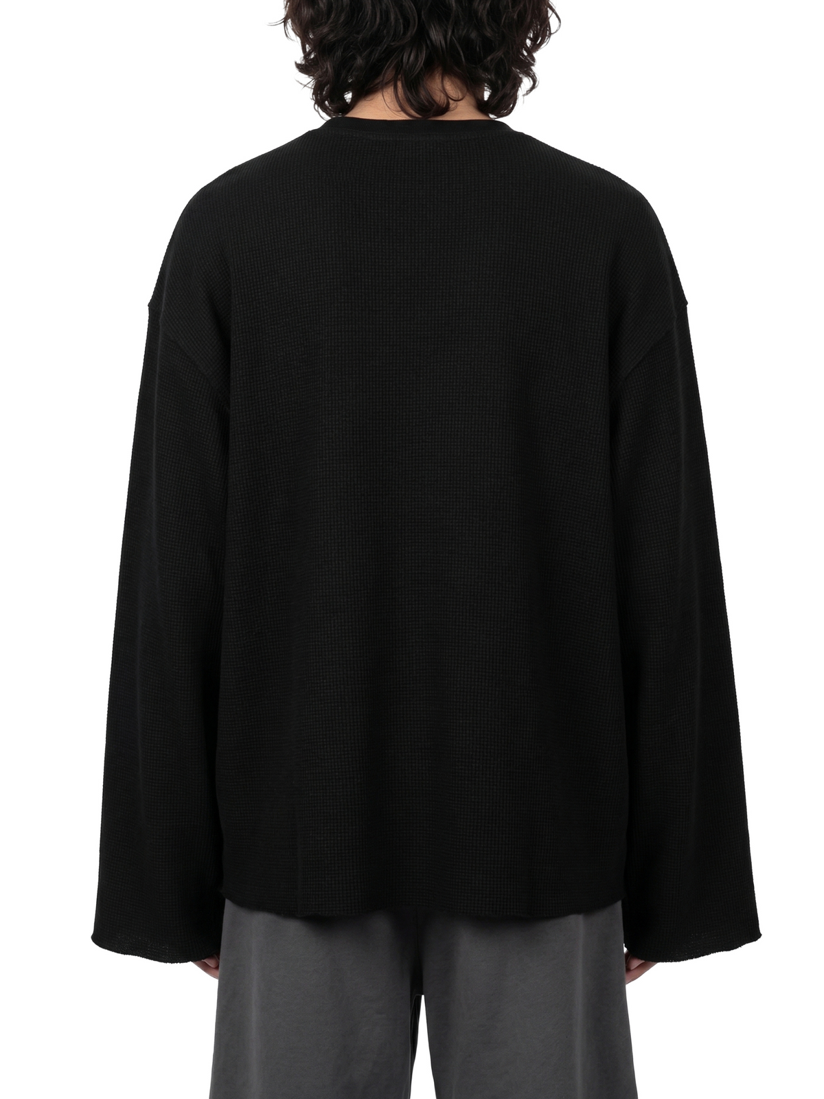 Raw Edge Waffle Knit Long Sleeve Shirt