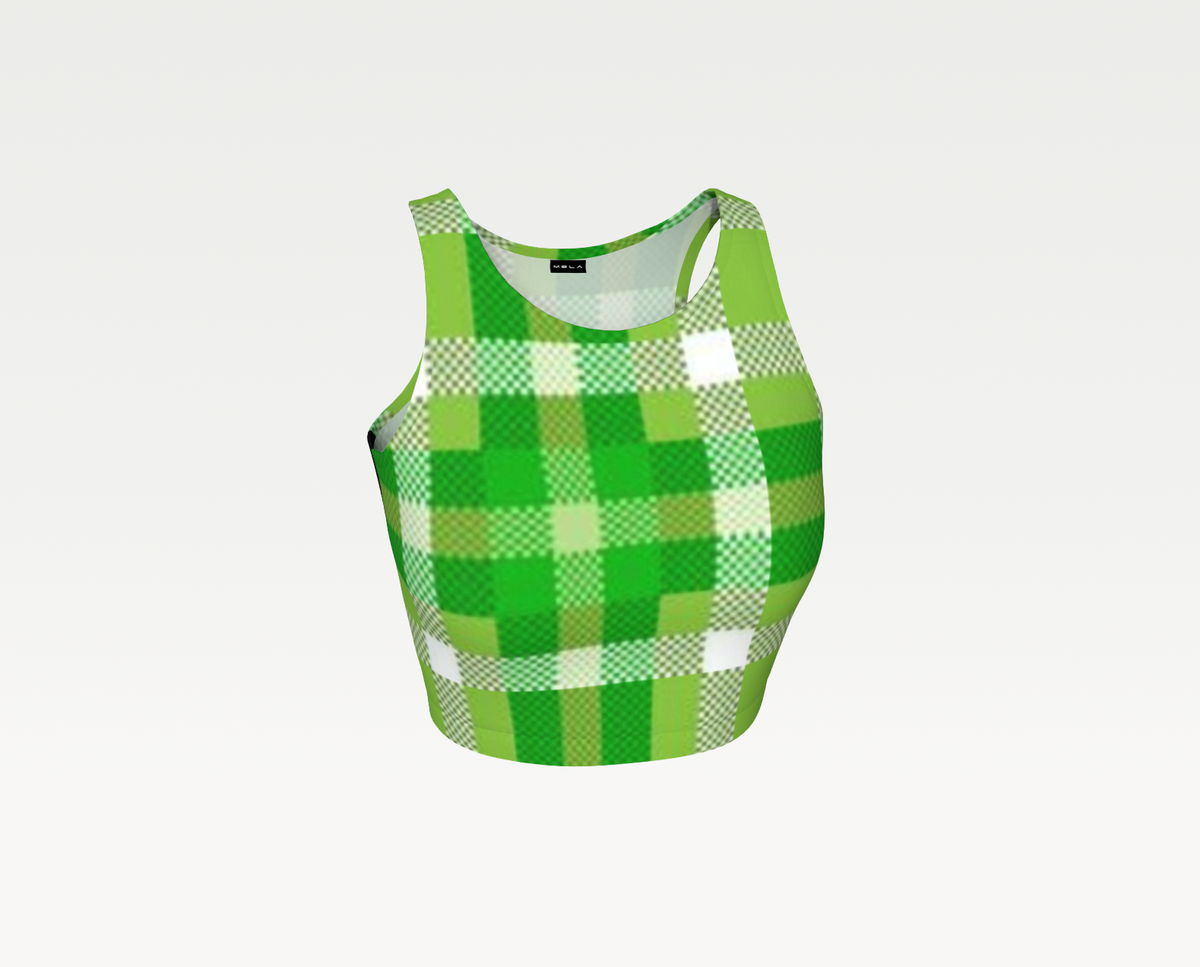 Green Plaid Fitted Knit Micro Crop Tank Top