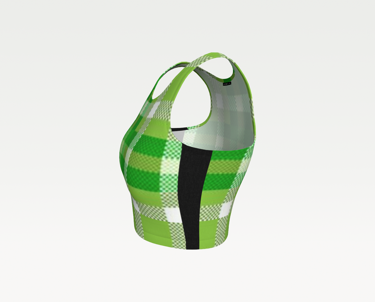 Green Plaid Fitted Knit Micro Crop Tank Top